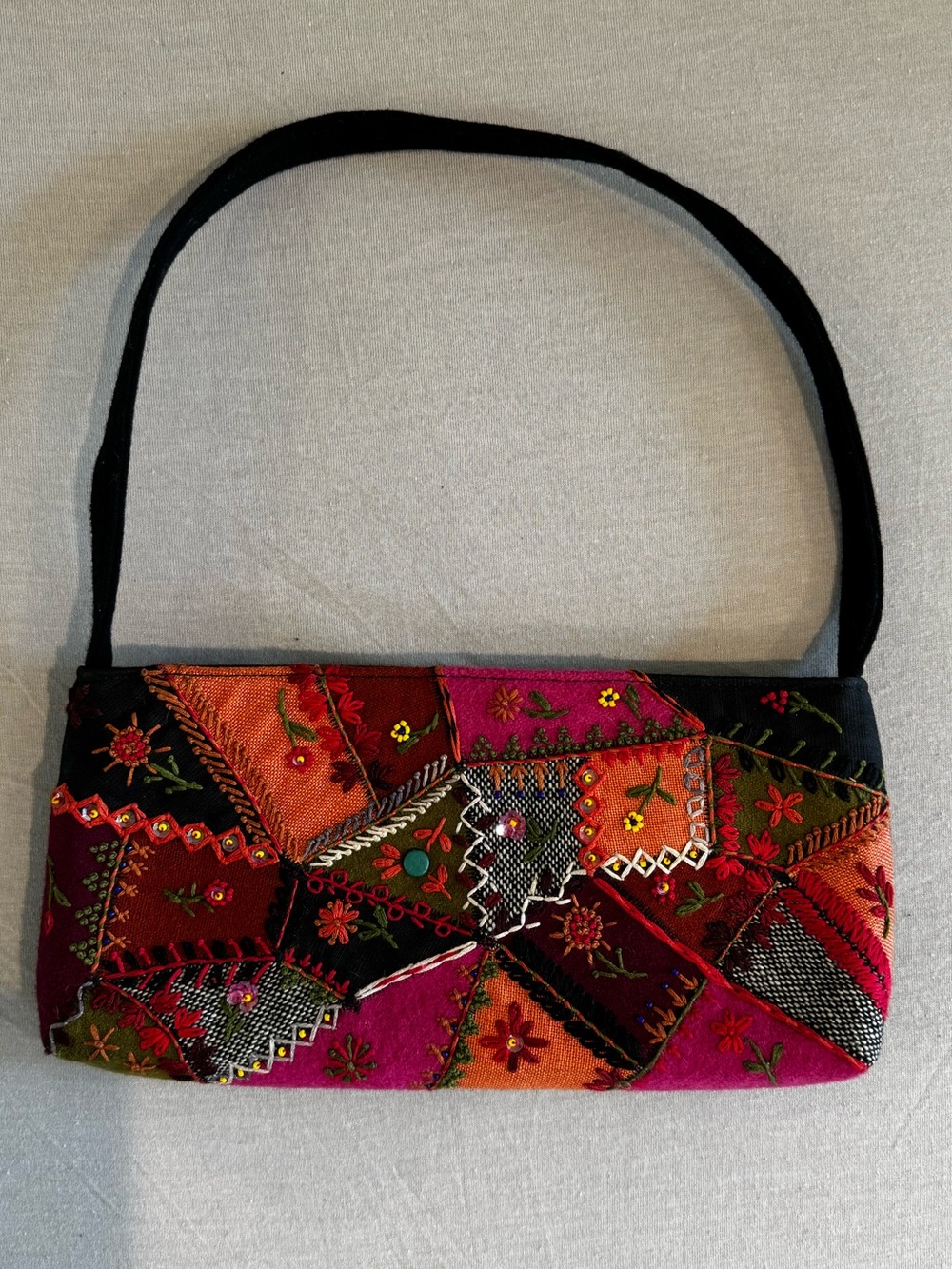 Vintage Bloomingdale’s Embroidered Patchwork Shoulder Bag - Pink & Orange